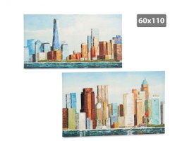GIFTDECOR Lot de 2 Toiles Peintes Ville Colorée 60x110cm