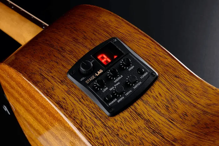 Lag Tramontane 98 Parlor Guitare Folk Électroacoustique Caoba Solide Naturel Brillant Stage Lag