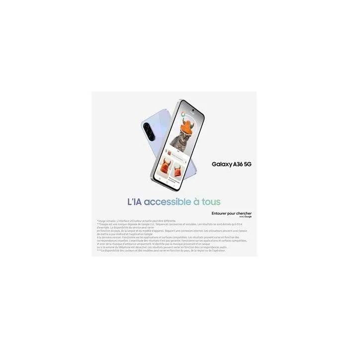 Samsung Galaxy A36 5G Smartphone 128 Go Blanc - Ecran 6.7" Super AMOLED 120Hz, Appareil Photo Principal 50MP avec Stabilisation, Selfie 12MP HDR, Charge Rapide 45W