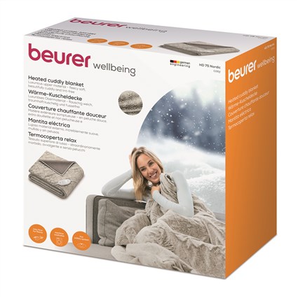 Beurer HD-75 - Couverture chauffante électrique Nordic Manta à 6 niveaux de température, au toucher doux et sans peluches, avec sécurité BSS et arrêt automatique