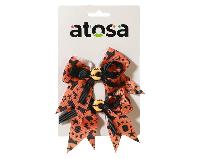 Atosa Set de 2 pinces à cheveux motifs Halloween variés orange