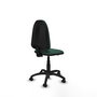 Chaise de bureau Aýna avec mécanisme de contact permanent de base, rembourrée de tissu vert bouteille. Équipée d'une base en polyamide noir, sans accoudoirs et de roulettes pour parquet
