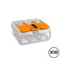Wago 3 voies Connexion rapide avec levier 450V 32A 4mm² Transparent 18,8x18,6x8,4mm Lot de 10
