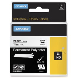 Dymo Ruban Rhino 6000+ Polyester Permanent 24 mm x 5,5 m Noir sur Transparent