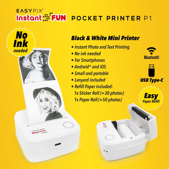 Easypix InstantFUN P1 Pocket Printer - Blanc Easypix InstantFUN P1 Pocket Printer - Blanc