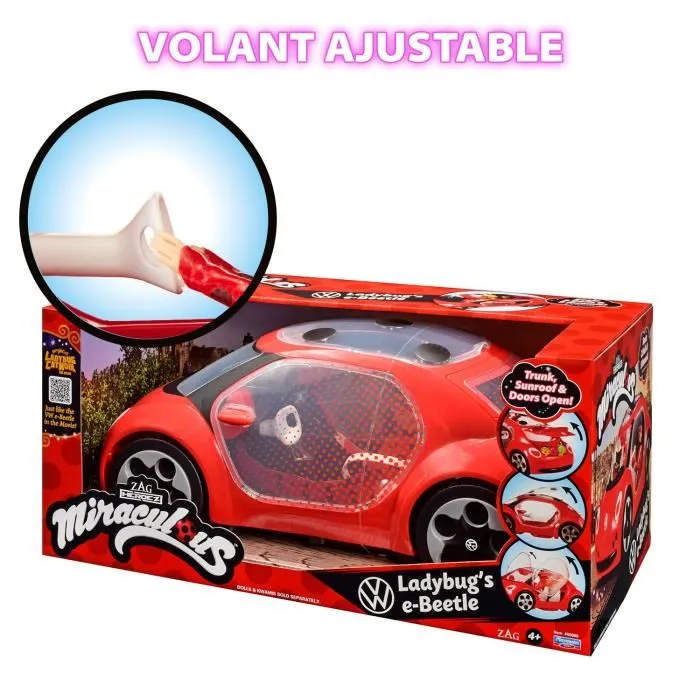 Bandai Miraculous Ladybug Volkswagen e-Beetle Décapotable - Voiture Jouet avec Kwamis - À partir de 4 ans
