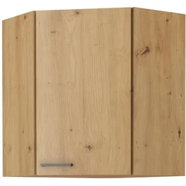 MODENA - Meuble haut d'angle pour cuisine 89 x 89 x 71.5 cm en chêne artisan avec porte battante et finition noir mat