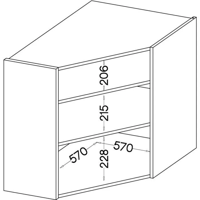 MODENA - Meuble haut d'angle pour cuisine 89 x 89 x 71.5 cm en chêne artisan avec porte battante et finition noir mat