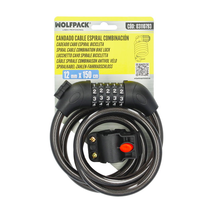 WOLFPACK LINEA PROFESIONAL Câble de vélo en spirale avec combinaison 12 mm x 120 cm