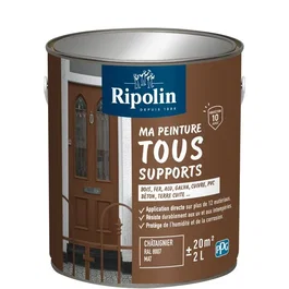 Ripolin - Peinture multi-supports 2 litres - Bois, fer, aluminium, béton, PVC - Mat - Teinte Châtaigner RAL 8007 - Résistante aux intempéries et à l'humidité