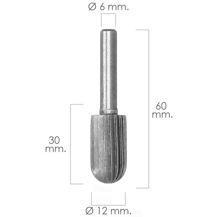 WOLFPACK LINEA PROFESIONAL Fresa Rotativa Para Metal Cilindrica Curva Ø 12 mm. x 30 mm. Ø 6 mm. Spitze WOLFPACK LINEA PROFESIONAL Fresa Rotativa Para Metal Cilindrica Curva Ø 12 mm. x 30 mm. Ø 6 mm. Spitze