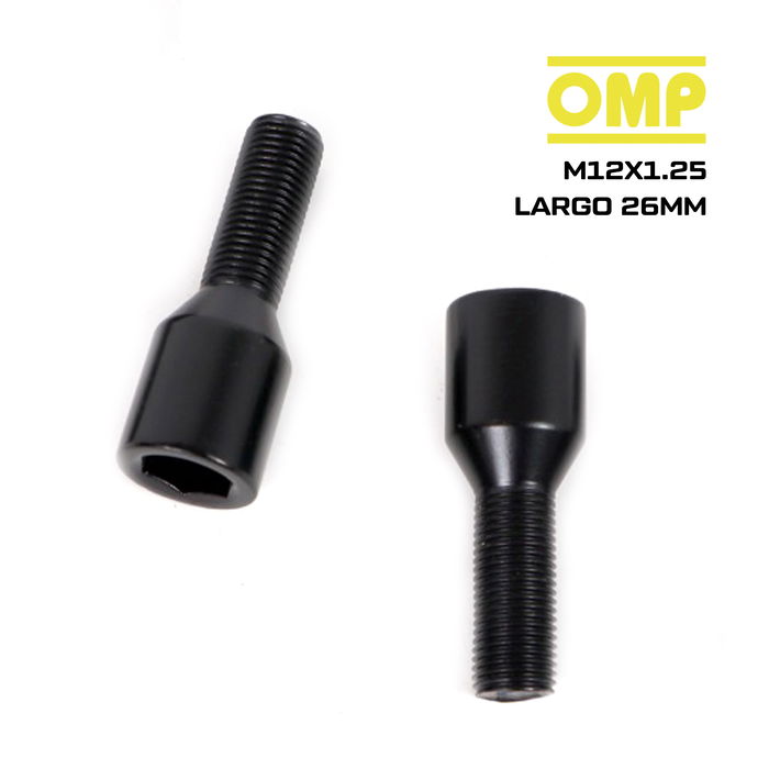 OMP OMPS09621201 Jeu de 4 Vis à Tête Hexagonale Creuse (Allen) M12x1.25 Conique, Longueur 26 mm, Clé 17-19, Noir, Classe de Résistance DIN 10.9, Pour Jantes OMP OMPS09621201 Jeu de 4 Vis à Tête Hexagonale Creuse (Allen) M12x1.25 Conique, Longueur 26 mm, Clé 17-19, Noir, Classe de Résistance DIN 10.9, Pour Jantes