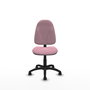 Chaise de bureau Algarra avec mécanisme de contact permanent de base, recouverte de tissu rose. Équipée d'une base en polyamide noir, sans accoudoirs et avec roulettes autobloquantes.