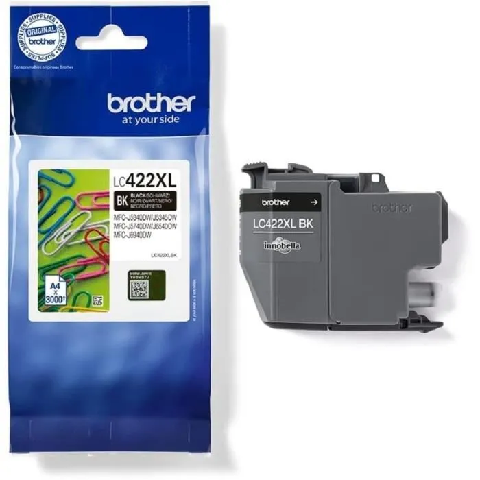 Brother Cartouche d'encre LC422XLBK Noir Haute capacité 3000 pages pour imprimantes multifonctions Business Smart MFC-J5340DW, MFC-J5345DW, MFC-J5740DW, MFC-J6540DW Brother Cartouche d'encre LC422XLBK Noir Haute capacité 3000 pages pour imprimantes multifonctions Business Smart MFC-J5340DW, MFC-J5345DW, MFC-J5740DW, MFC-J6540DW