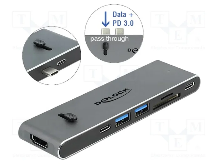 DELOCK Hub USB 3.2 Gen 1 avec lecteurs microSD/SD et 100W DELOCK Hub USB 3.2 Gen 1 avec lecteurs microSD/SD et 100W
