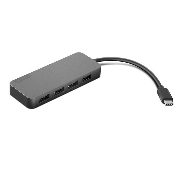 Lenovo Hub USB-C vers 4 Ports USB 3.0, Alimentation Jusqu'à 3 A, Gris Fer, 42 g, pour Ordinateur Portable