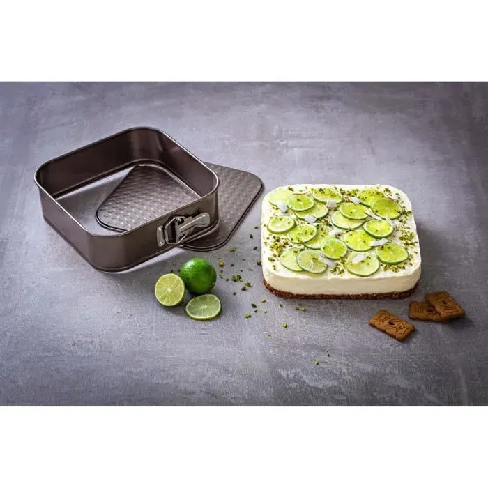 Pyrex 1452080 Moule à charnière carré en acier carbone antiadhésif sans PFAS - 24 cm - Résiste jusqu'à 230°C - Congélateur et lave-vaisselle