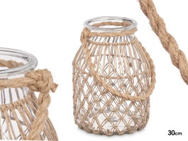 GIFTDECOR Lot de 4 porte-bougies en verre avec corde naturelle