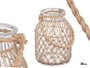 Giftdecor Porte-bougie en verre et corde naturelle 20 x 30 x 20 cm Transparent Naturel (Set de 4)