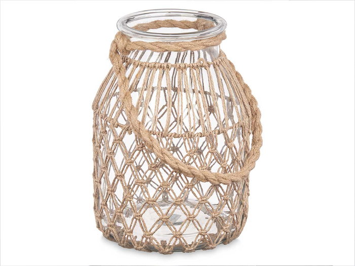 Giftdecor Porte-bougie en verre et corde naturelle 20 x 30 x 20 cm Transparent Naturel (Set de 4) Giftdecor Porte-bougie en verre et corde naturelle 20 x 30 x 20 cm Transparent Naturel (Set de 4)