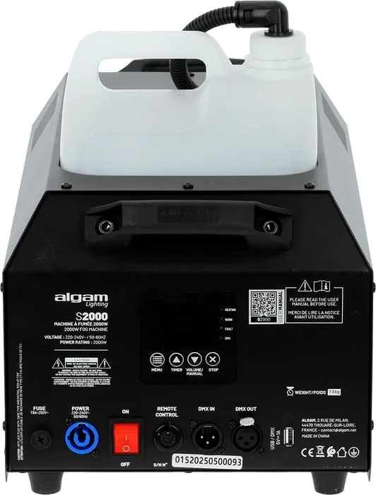 ALGAMLIGHT Machine à fumée 1500W - Réservoir 5L, DMX, Télécommande, Noir