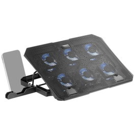 Mars Gaming MNBC23 : Base de Refroidissement pour PC Portable jusqu'à 16", 6 Ventilateurs LED Bleu, Structure Acier et Aluminium