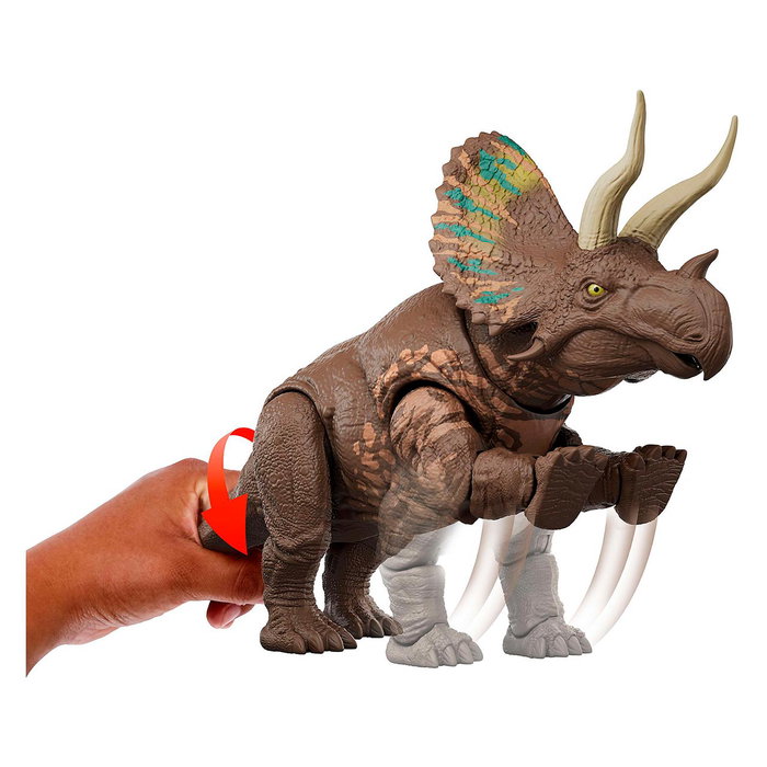 Mattel - Figure de Dinosaure Eotriceratops Jurassic World avec Actions d'Attaque - Figurine Articulée de 35,6 cm - Jouet pour Enfants de 4 Ans et Plus - Référence JGB93