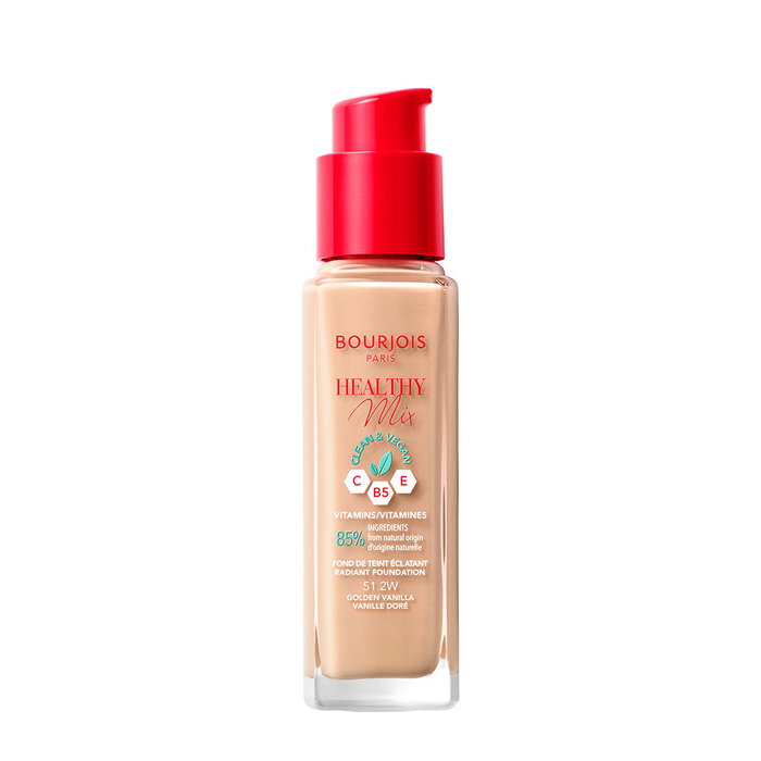 Bourjois Fond de teint Healthy Mix Clean référence 51.2W vanille dorée 30 ml - Fond de teint longue tenue éclat naturel à base d'ingrédients naturels vegan