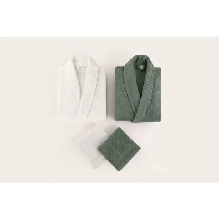 Asir Group Ensemble de 2 peignoirs et 2 serviettes Vert Blanc 50 x 90 cm