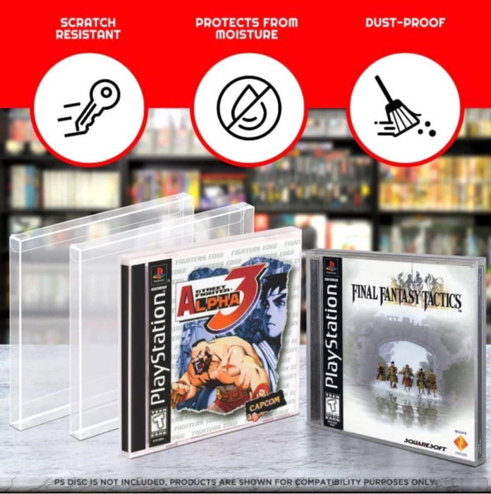 Evoretro Pack de 25 boîtes de protection en PET pour jeux PS1, Single CD et Dreamcast