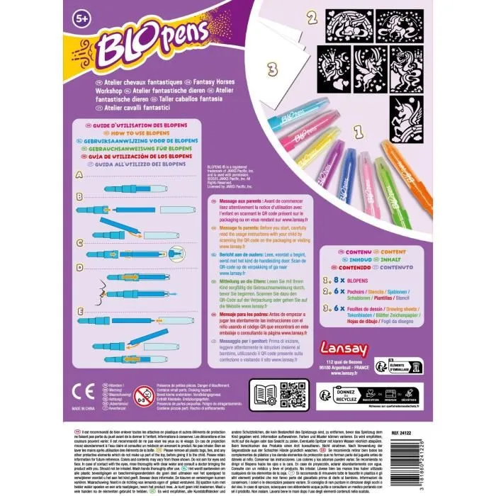 Lansay Blopens Atelier Chevaux Fantastiques, Feutres Aérographes avec Pochoirs Licorne et Pégase pour Enfant dès 5 Ans