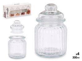 VIVALTO Set de 4 bocaux avec couvercles à motif rayé 300ml