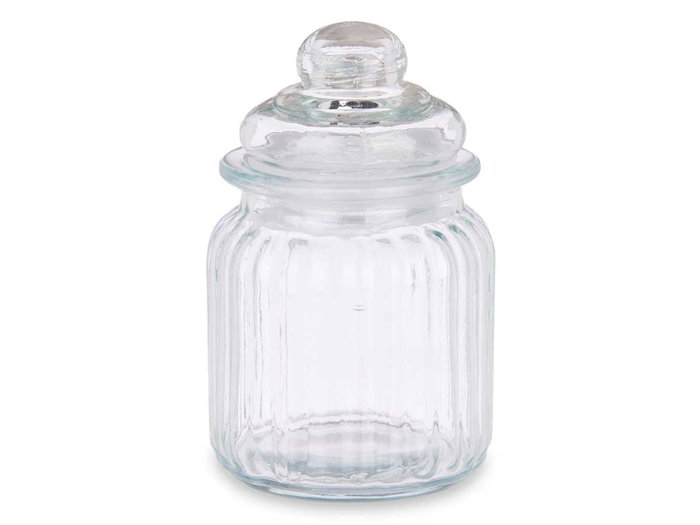 VIVALTO Set de 4 bocaux avec couvercles à motif rayé 300ml VIVALTO Set de 4 bocaux avec couvercles à motif rayé 300ml
