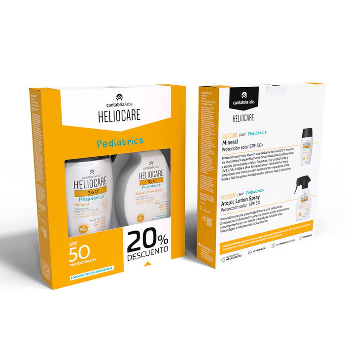Heliocare 360° Pédiatrie Minéral SPF50+ - Lot de 2 : Crème solaire 50 ml + Spray solaire 250 ml - Protection UVB/UVA/lumière visible/IR pour peaux sensibles enfants dès 3 mois