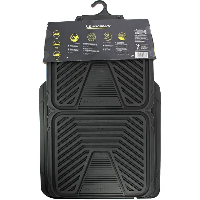 Michelin - Set de 4 Tapis Auto Universels en Caoutchouc Noir à Sillons - Protection Intérieure Voiture