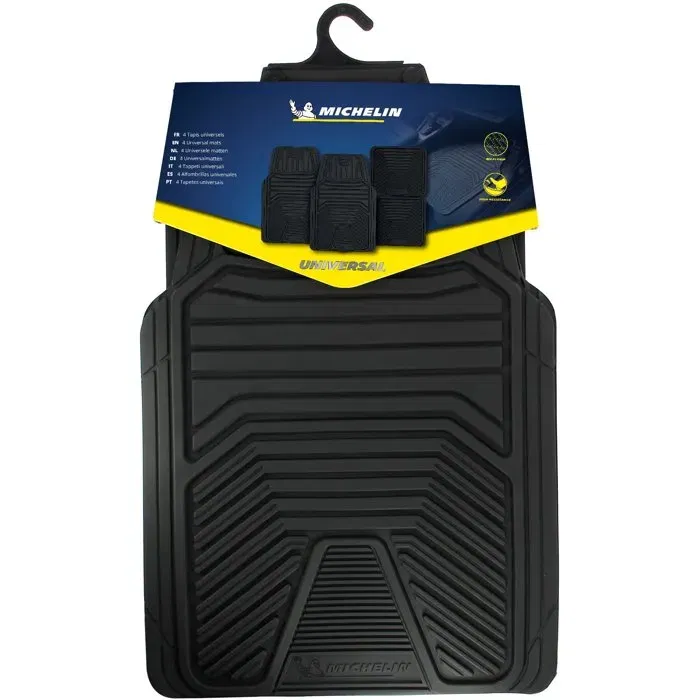 Michelin - Set de 4 Tapis Auto Universels en Caoutchouc Noir à Sillons - Protection Intérieure Voiture