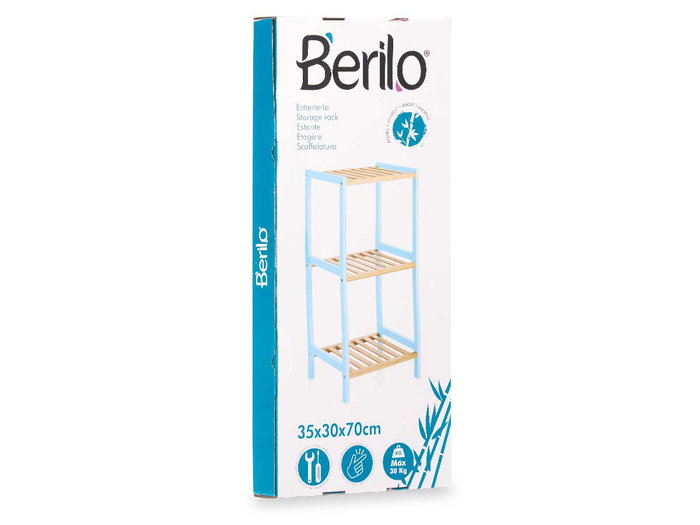 Berilo Étagère Carrée 3 Niveaux en Bambou Bleu Beryl 35 x 70 x 30 cm avec Étagères en Pin Berilo Étagère Carrée 3 Niveaux en Bambou Bleu Beryl 35 x 70 x 30 cm avec Étagères en Pin