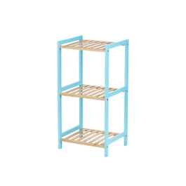 BERILO Étagère carrée à 3 étagères en bambou bleu et naturel