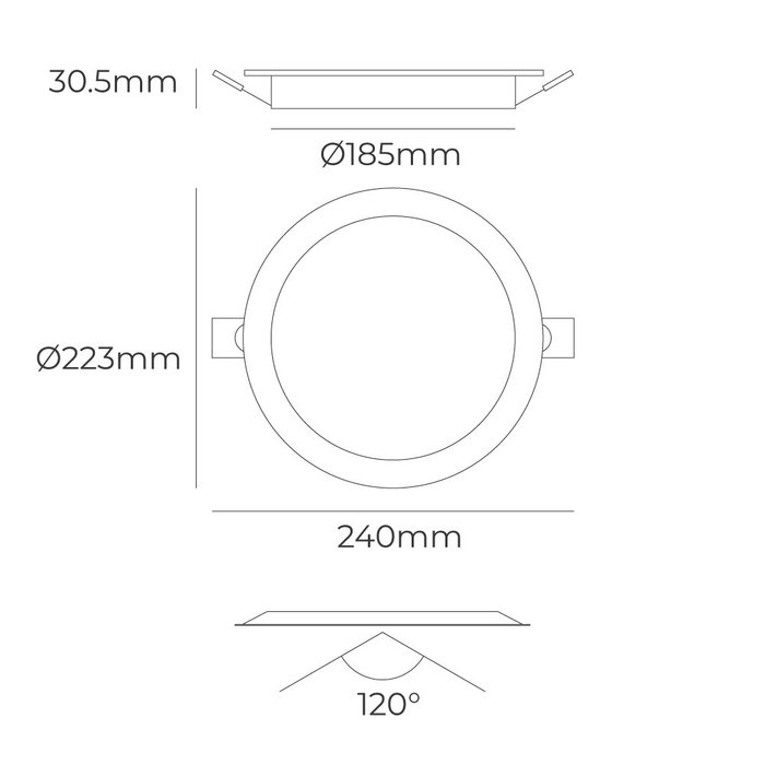 Edm Downlight LED encastrable rond, 18 W, 3CCT, blanc, ø22,3 cm