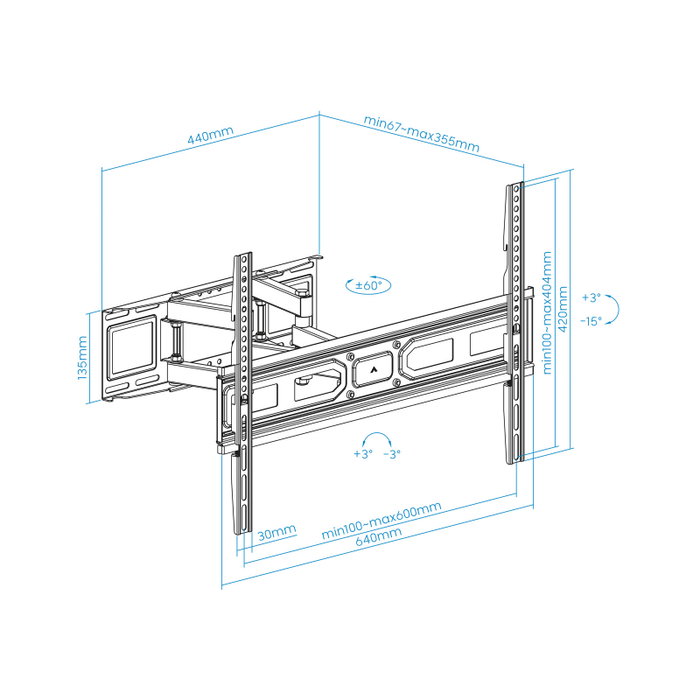 Tooq Support Mural pour Écrans 37-80 Pouces Inclinable et Pivotant VESA jusqu'à 600x400, Charge Max 40 kg, Noir Tooq Support Mural pour Écrans 37-80 Pouces Inclinable et Pivotant VESA jusqu'à 600x400, Charge Max 40 kg, Noir