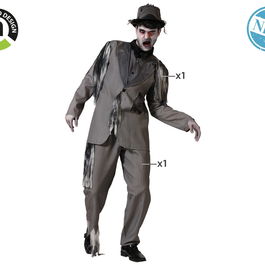 Déguisement Novio Zombi Gris avec Veste et Pantalon Rayé Taille XL pour Homme Adulte - Costume de Marié Zombie pour Halloween