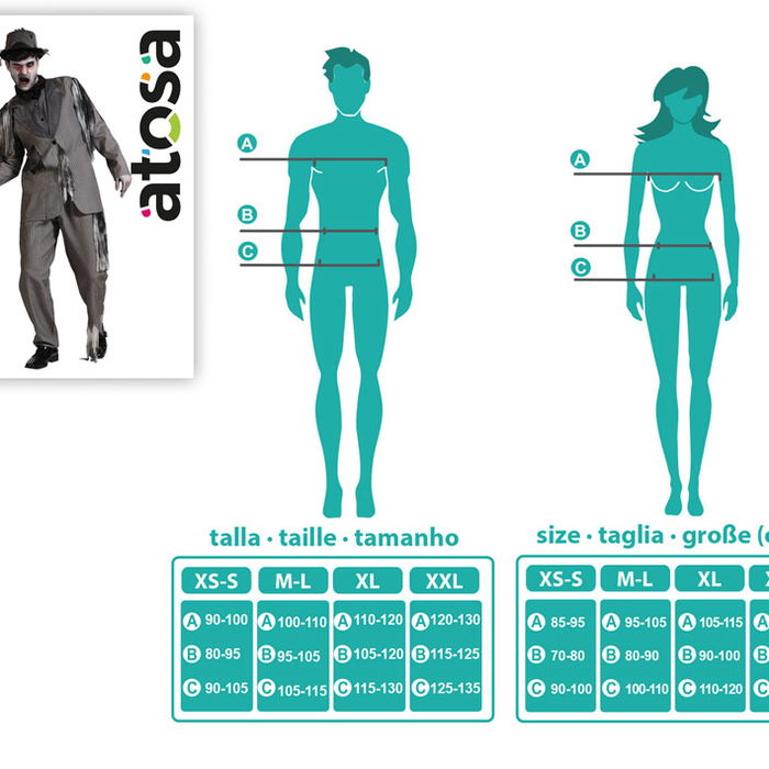 Déguisement Novio Zombi Gris avec Veste et Pantalon Rayé Taille XL pour Homme Adulte - Costume de Marié Zombie pour Halloween