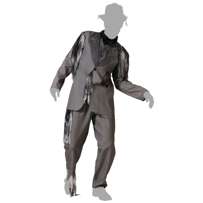 Déguisement Novio Zombi Gris avec Veste et Pantalon Rayé Taille XL pour Homme Adulte - Costume de Marié Zombie pour Halloween