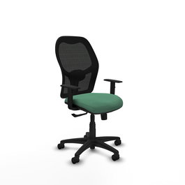 Chaise Alocén Synchro 3 positions tissu Vert émeraude Maille Noir Structure polyamide noire Accoudoir 1D Sans appui-tête Roulettes en nylon 50 mm