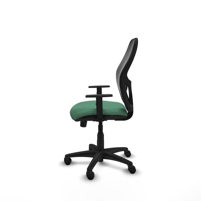 Chaise Alocén Synchro 3 positions tissu Vert émeraude Maille Noir Structure polyamide noire Accoudoir 1D Sans appui-tête Roulettes en nylon 50 mm