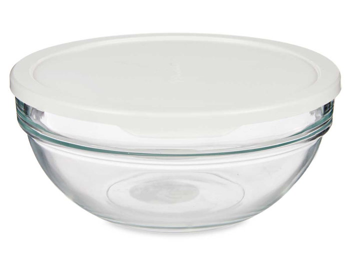 Pasabahce Boîte Ronde Chefs avec Couvercle Blanc 1135 ml 17x7x17 cm Verre et Plastique (Set de 4)