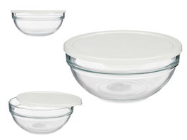 Pasabahce Boîte Ronde Chefs avec Couvercle Blanc 1135 ml 17x7x17 cm Verre et Plastique (Set de 4)