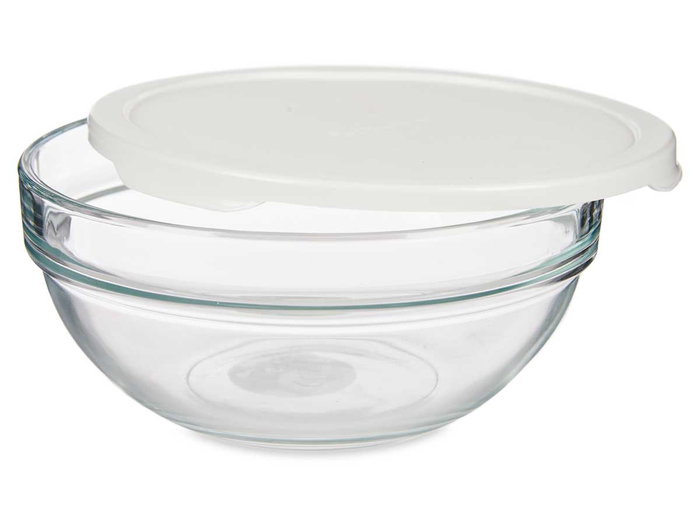 Pasabahce Boîte Ronde Chefs avec Couvercle Blanc 1135 ml 17x7x17 cm Verre et Plastique (Set de 4)