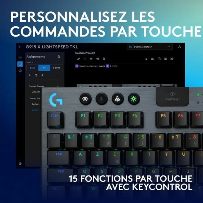 Logitech G G915 TKL X - Clavier gamer sans fil AZERTY - Switch tactile - Noir