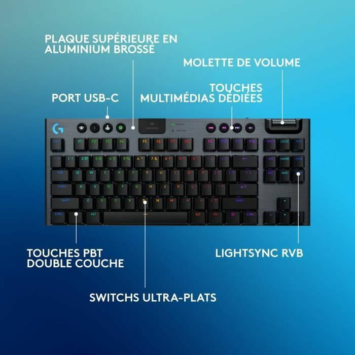 Logitech G G915 TKL X - Clavier gamer sans fil AZERTY - Switch tactile - Noir